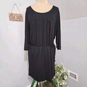 Lole Women's Equator Dress Size XL Long Sleeve Scoop Neck Black Belted Modal